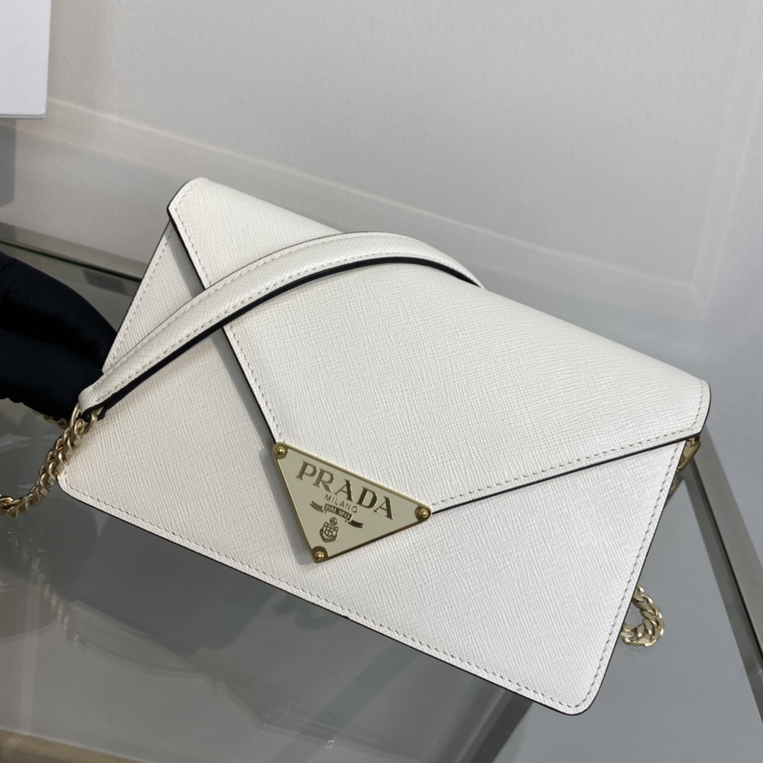 Prada Saffiano Leather Shoulder Bag Handbag Tote White 1BD318